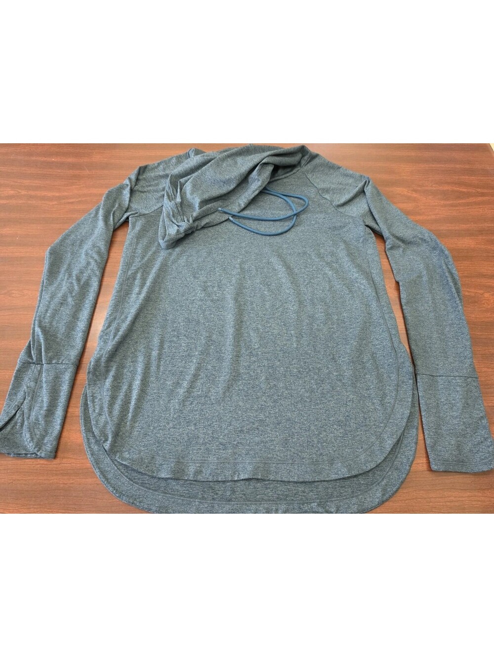 Athleta Hooded Pullover Top Small Green Cowl Neck Athleisure Yoga Minimalist